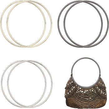 6Pcs 3 Colors Iron Bag Handles, for Handmade Bag Handbags Purse Handles Replacement, Round Ring, Mixed Color, 13.5x0.45cm, Inner Diameter: 12.55cm, 2pcs/color