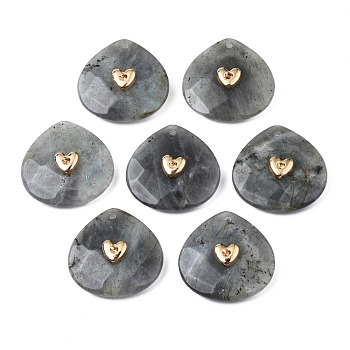 Natural Labradorite Pendant Rhinestone Settings, with Light Gold Plated Brass Findings, Faceted, Teardrop, Fit for 2mm Rhinestone, 28x28x9mm, Hole: 1.2~1.5mm
