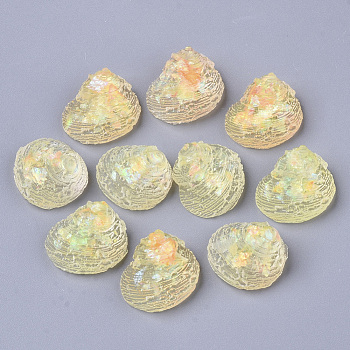 Transparent Epoxy Resin Cabochons, Imitation Jelly Style, with Sequins/Paillette, Conch Shell Shape, Champagne Yellow, 17.5x15x9.5mm