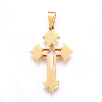 304 Stainless Steel Pendants, Cut-Out, with Hollow, Cross, Golden, 31.5x20x2.2mm, Hole: 8x4mm