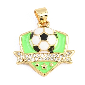 Football Brass Micro Pave Cubic Zirconia Pendants, with Enamel, Golden, Football, 19x20x6mm, Hole: 4x3mm
