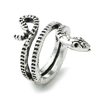 Snake Alloy Wrap Open Cuff Rings, Lead Free & Cadmium Free, Antique Silver, 26mm, Inner Diameter: 16mm