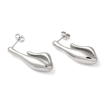 304 Stainless Steel Stud Earrings, Twist Teardrop, Stainless Steel Color, 31.5x7mm