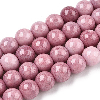 Opaque Crackle Glass Round Beads Strands, Imitation Stones, Round, Pale Violet Red, 10mm, Hole: 1.5mm, about 80pcs/strand, 30.31~31.10 inch(77~79cm)