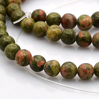 Natural Unakite Round Beads Strands, 6~7mm, Hole: 1mm, about 61pcs/strand, 15.7 inch