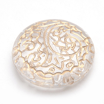 Plating Acrylic Beads, Metal Enlaced, Flat Round, Clear, 25x8mm, Hole: 1.5mm