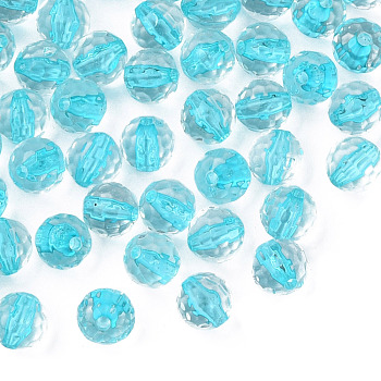 Transparent Acrylic Beads, Round, Faceted, Dark Turquoise, 8mm, Hole: 1.6mm, about 1810pcs/500g