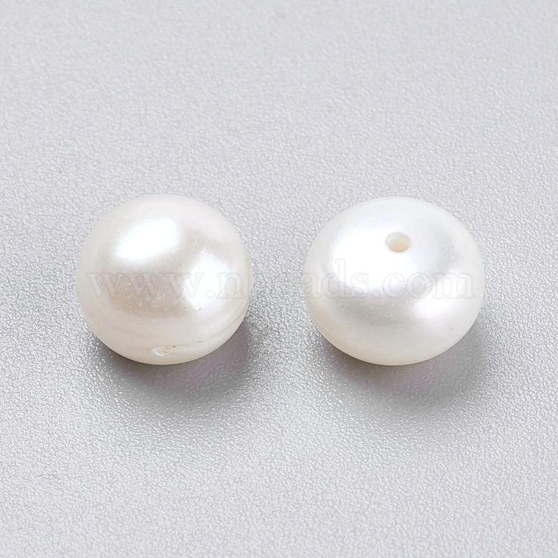 Freshwater Pearl Real Natural White Half Drilled Hole Round Rice Button Bead AAA 