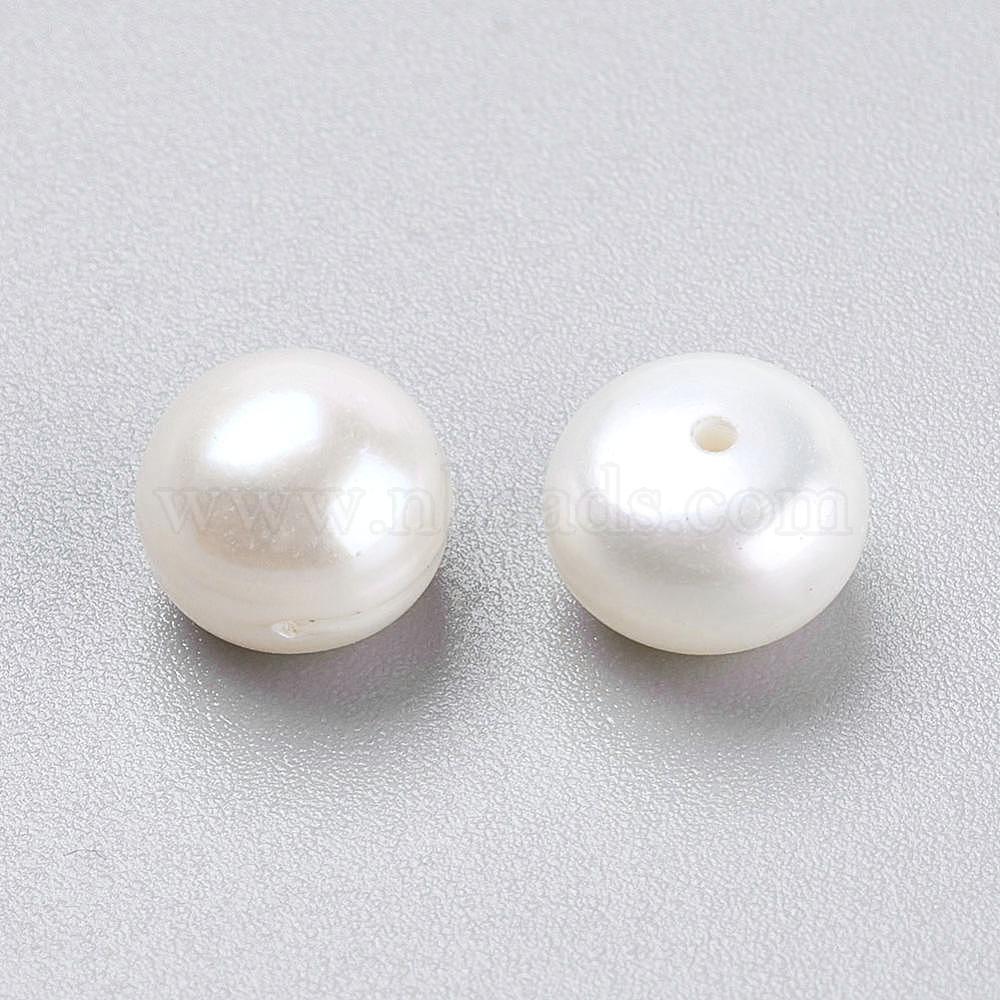 Natural 3A Grade White Button Freshwater Pearl Half Drilled 4-12mm Beads 20 Pcs 