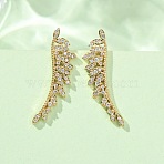 Brass Pave Cubic Zirconia Stud Crawler Earrings, Leaf, Real 18K Gold Plated, Cadmium Free & Lead Free, Long-Lasting Plated, Rack Plating, Clear, 28x7.5x7mm(KK-CBAA351-08G)