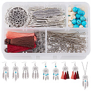 SUNNYCLUE DIY Woven Net/Web with Feather Earring and Necklace Making, with Alloy Pendant, Nylon Tassel, Acrylic Bead, 304 Stainless Steel Rope Chain Necklace and 316 Stainless Steel Earring Hook, Mixed Color, 11x7x3cm(DIY-SC0002-69)