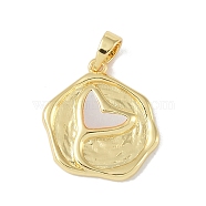 Brass Pendants, Hexagon with Shell, Real 18K Gold Plated, 19.5x16x2.5mm, Hole: 5x3.5mm(KK-P273-05G)