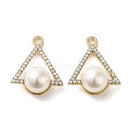 Alloy with Rhinestone Pendants, with ABS Imitation Pearl, Triangle Charms, Golden, 24x19x10.5mm, Hole: 2mm(FIND-B032-06G)