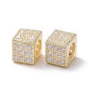 925 Sterling Silver Beads, with Cubic Zirconia, Real 18K Gold Plated, Cube, Clear, 5x6x6mm, Hole: 3.5mm(STER-Z005-14B-01)