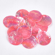 AB Color Plated Capiz Shell Pendants, Dyed, Flat Round, Deep Pink, 24~25x1~2mm, Hole: 1.5mm(SSHEL-T008-01C)