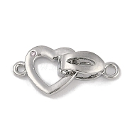 Heart Brass Fold Over Clasps, Platinum, 10.5x13.5x1.5mm, Hole: 1.4mm(FIND-U017-19P)