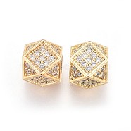 Brass Micro Pave Cubic Zirconia Beads, Polygon, Clear, Golden, 6.8x7x7mm, Hole: 3mm(KK-I648-03G)