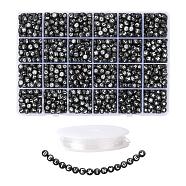 DIY Jewelry Making Kits, Including Black Round Acrylic Beads White Letter, Elastic Crystal Thread, Black, 1920Pcs/Set(DIY-LS0002-82)