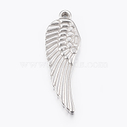 304 Stainless Steel Pendants, Wing, Stainless Steel Color, 35x11.5x3mm, Hole: 2mm(STAS-E421-044P)