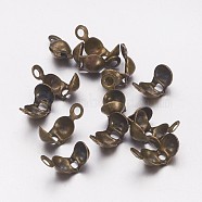 Iron Bead Tips, Calotte Ends, Clamshell Knot Cover, Nickel Free, Antique Bronze, 8x4mm, Hole: 1.5mm, Inner Diameter: 3mm(E037Y-NFAB)