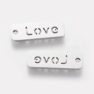 5Pcs 304 Stainless Steel Pendants, Inspirational Message Pendants, Rectangle with Word Love, Stainless Steel Color, 17x6x1mm, Hole: 1.5mm(STAS-FS0001-07P)