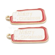 Alloy Enamel Pendants, for Christmas, Light Gold Plated, Rectangle with Word Merry Christmas, White, 28.5x13.5x1mm, Hole: 1mm(ENAM-J649-32LG-A)