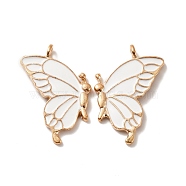 Alloy Enamel Pendants, Golden, Butterfly, White, 32x17x2mm, Hole: 2mm(ENAM-E570-01KCG-02)