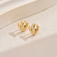 Simple Geometric Brass Hoop Earrings, Leaf, Real 18K Gold Plated, 10mm(CV3408-5)