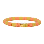 Polymer Clay Heishi Surfer Stretch Bracelet with 304 Stainless Steel Beaded, Preppy Bracelet, Yellow, Inner Diameter: 2 inch(5.2cm)(BJEW-SW00110-05)