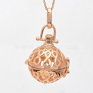 Filigree Brass Round Cage Ball Cage Pendants, For Chime Ball Pendant Necklaces Making, Lead Free & Cadmium Free & Nickel Free, Rose Gold, 44mm, Inner: 18mm, Hole: 3.5x9mm(KK-L095-01RG-NR)