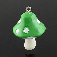 Resin Pendants, Mushroom, Lime Green, 34~36x22~26x22~26mm, Hole: 2mm(X-RESI-S295-01)