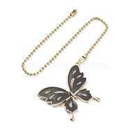 Butterfly Alloy Rhinestone Ceiling Fan Pull Chain Extenders, with 304 Stainless Steel Ball Chains, Black, 372mm(FIND-JF00115-05)