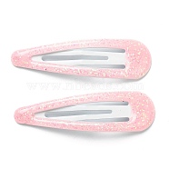 Cute Iron Snap Hair Clips, with Enamel and Powder, Teardrop, for Childern, Pink, 48.5x14x2mm(X-PHAR-L006-C01)