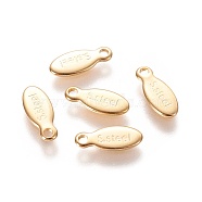 304 Stainless Steel Charms, Chain Extender Teardrop, Oval with Word Steel, Real 24k Gold Plated, 10x4x0.9mm, Hole: 1.2mm(STAS-L226-015G)