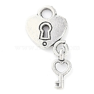 Tibetan Style Padlock and Key Alloy Pendants, Cadmium Free & Nickel Free & Lead Free, Antique Silver, 27x15.5x2mm, Hole: 4mm, about 746pcs/1000g(TIBEP-A11221-AS-NR)