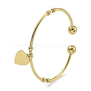 PVD Vacuum Plating 202 Stainless Steel Heart Charm Open Cuff  Bangles for Women, Golden, Inner Diameter: 1-7/8x2-1/4 inch(4.8x5.8cm), 2~8mm(BJEW-M317-02G)