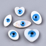 Natural Freshwater Shell Beads, with Enamel, Enamelled Sequins, Mixed Shapes with Evil Eye, Dodger Blue, 8.5~18.5x8.5~15.5x4.5~6mm, Hole: 0.8mm, about 20pcs/bag(SHEL-T018-05)