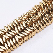Electroplate Non-Magnetic Synthetic Hematite Strands, Faceted, Square, Golden Plated, 3x3x1mm, Hole: 0.5mm, about 395pcs/strand, 15.6 inch(39.7cm)(G-F562-V04)