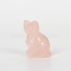 Natural Rose Quartz Cat Figurine Display Decorations, Energy Stone Ornaments, 25~30x35~40mm(G-PW0007-014B)