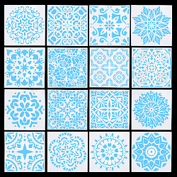 16Pcs 16 Styles PET Plastic Hollow Out Drawing Painting Stencils Templates, Square with Rhombus & Flower & Round Pattern, White, 151x151x0.2mm, 1pc/color(DIY-WH0349-72)