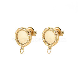 Ion Plating(IP) 304 Stainless Steel Stud Earring Findings, Earring Setting for Enamel, with Jump Rings and Ear Nuts, Flat Round, Real 18K Gold Plated, 13.5x11.5mm, Hole: 2.5mm, Pin: 0.7mm, Tray: 7mm(STAS-N097-249LG)