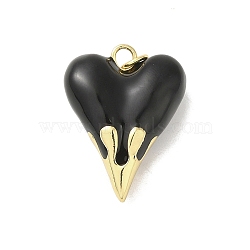 Rack Plating Brass Pendants, with Enamel, Long-Lasting, Lead Free & Cadmium Free, Real 18K Gold Plated, Heart Charm, Black, 24.5x19.5x8.5mm, Hole: 3mm(KK-S366-06G-09)