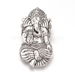 Tibetan Style Alloy Pendants, Hindu Elephant God Lord Ganesh Statue, Lead Free & Cadmium Free & Nickel Free, Antique Silver, 44x24x11mm, Hole: 8mm, about 135pcs/1000g(TIBEP-T002-113AS-NR)