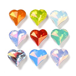 K9 GLass Rhinestone Cabochons, Faceted, Pointed Back & Back Plated, Heart, Mixed Color, 12x11.8x4mm(EGLA-F161-12)