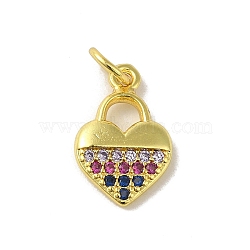 Real 18K Gold Plated Brass Pave Cubic Zirconia Pendants, with Jump Rings, Heart, Colorful, 14.5x9x2mm, Hole: 3mm(KK-M283-08F-02)