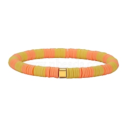 Polymer Clay Heishi Surfer Stretch Bracelet with 304 Stainless Steel Beaded, Preppy Bracelet, Yellow, Inner Diameter: 2 inch(5.2cm)(BJEW-SW00110-05)