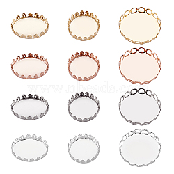 24Pcs 12 Style 304 Stainless Steel Cabochon Settings, Lace Edge Bezel Cups with Glass Cabochons, Mixed Color, 2pcs/style(STAS-UN0024-53)