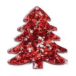 Christmas Theme Acrylic Pendants, Red, Christmas Tree, 49x43.5x2mm, Hole: 1.5mm(OACR-A034-01C)