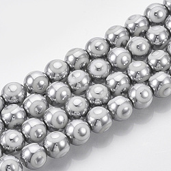 Electroplate Glass Beads Strands, Round with Evil Eye Pattern, Silver, 8x7.5mm, Hole: 1.2mm, about 40pcs/strand, 12.2 inch(EGLA-T012-02F-8MM)