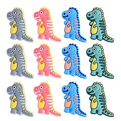 12Pcs 4 Colors Silicone Beads, Chewing Beads For Teethers, DIY Nursing Necklaces Making, Dinosaur, Mixed Color, 33x21.5x7mm, Hole: 3mm(JX755A)